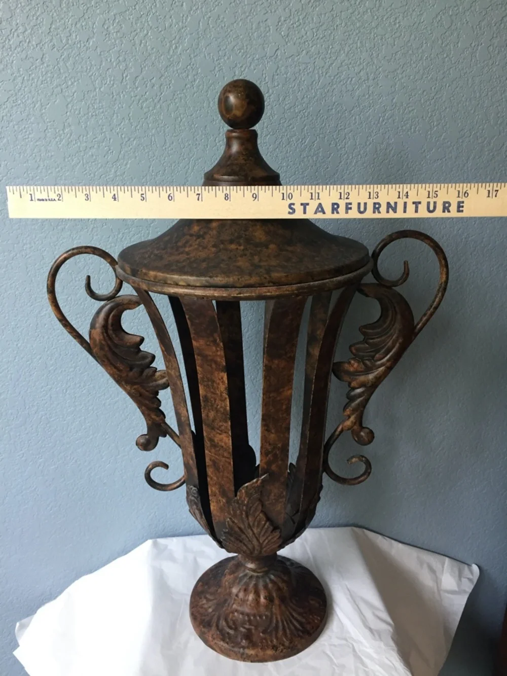 Large METAL Decorative VASE Size: 23 in TALL x 16 in WIDE Unbranded STAGING Use